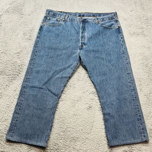 Levi's 501 Button Fly Blue Jeans Medium Wash Straight Leg Denim Mens 42x24